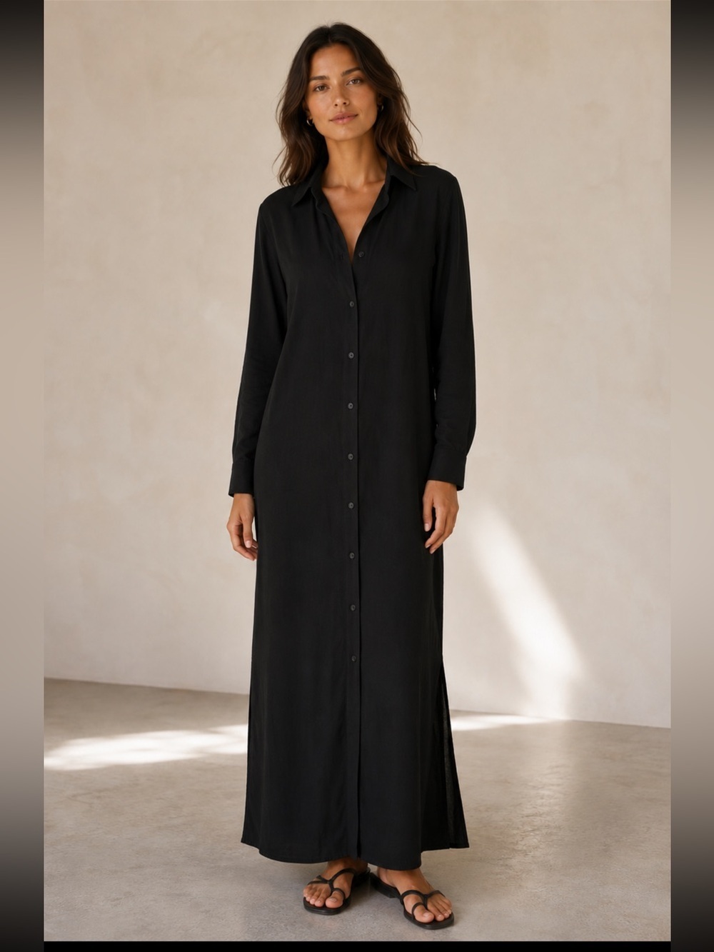 H&M Women's Black Long Sleeve Button-Down Midi Shirt Dress XS